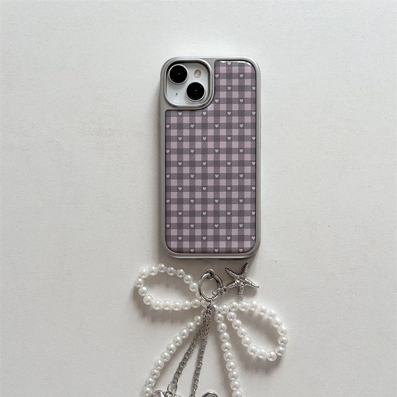 Phone Accessories For Girls - Розовый, фиолетовый клетчатый корейский чехол для