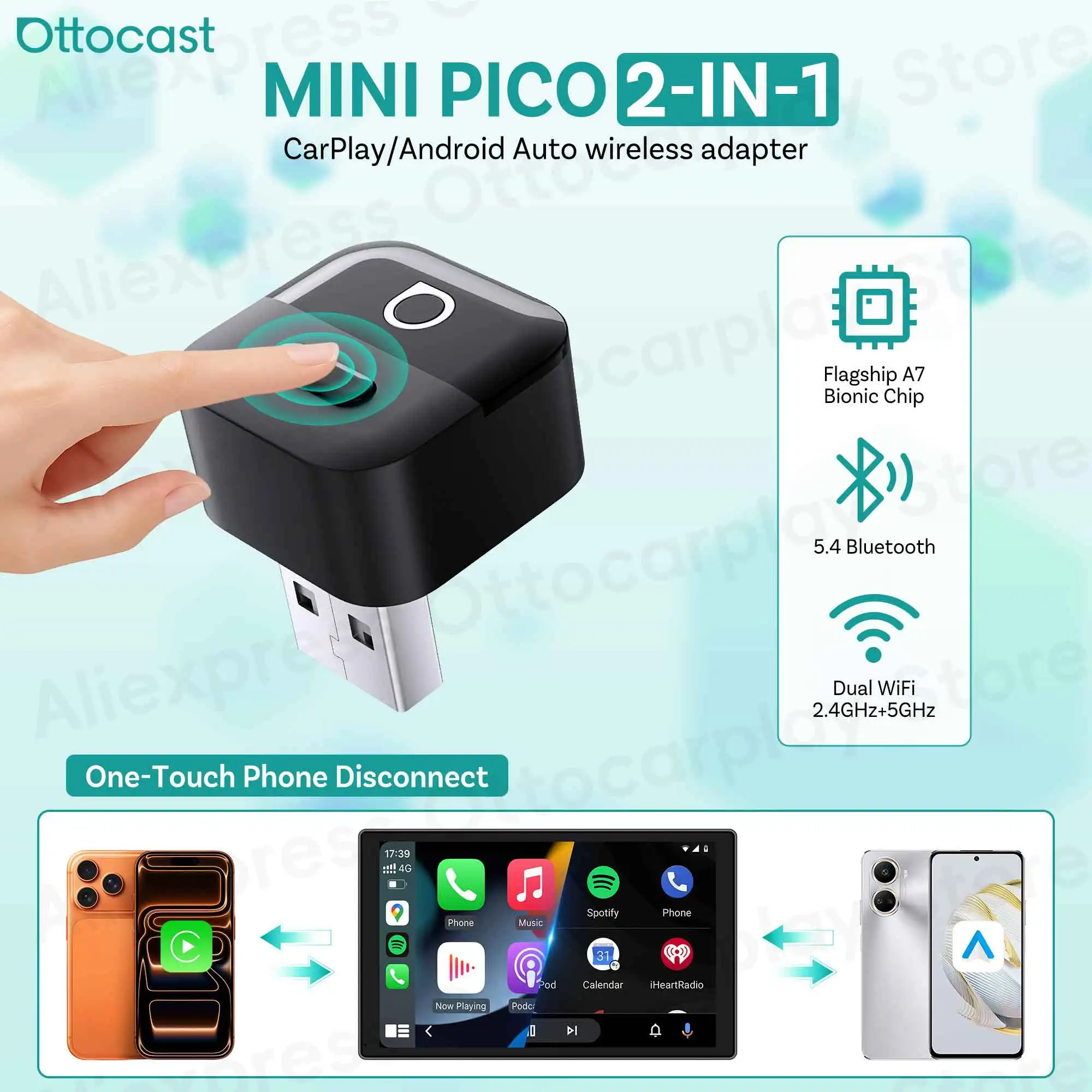 Phone Accessories For Android - Беспроводной адаптер OTTOCAST Mini Pico 2026